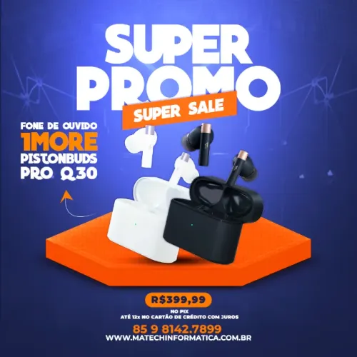 Fone de Ouvido 1MORE Q30 PistonBuds Pro - Preto ou Branco