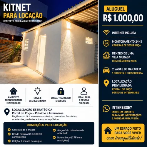 Kitnet nova no Portal do Poço Próximo a Intermares