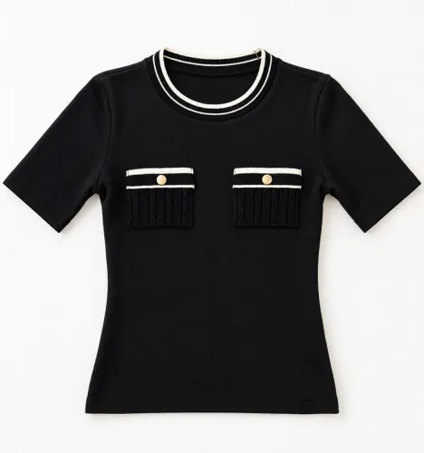 Blusa Feminina Preta Tam. P com Detalhes em Tricô