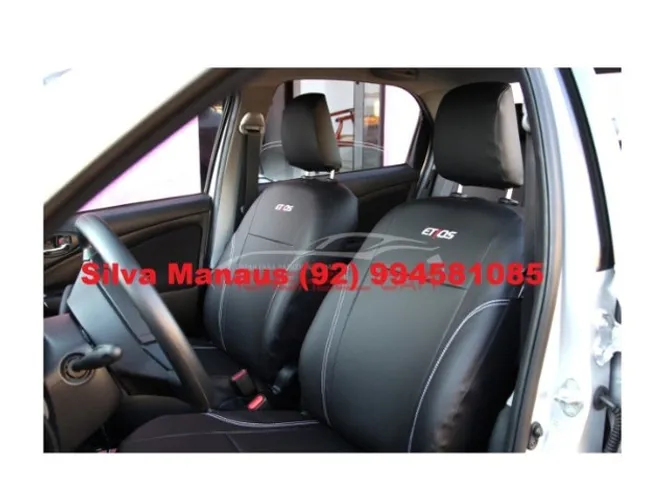 Capa banco Couro Corvin específico sob medida Toyota etios hat sedam cbordado Preto