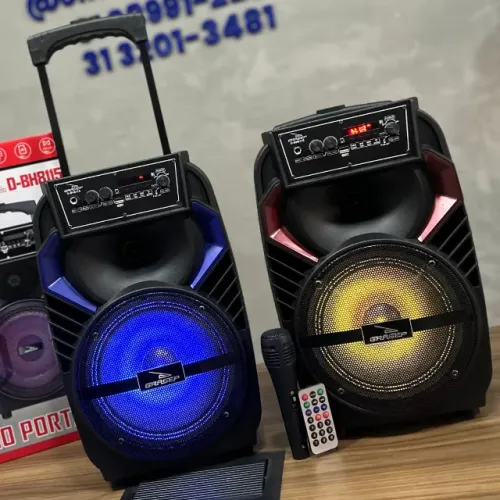 Caixa de som Bluetooth Portátil com Microfone e Rodinha