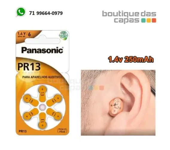 Bateria Panasonic aparelho Auditivo zinc air 1.4v 250mAh P13 PR-13H com 06 baterias