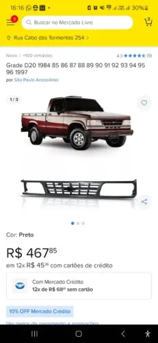 Grade Dianteira D20 A20 C20 D40 Chevrolet Nova (chapa) 93/96
