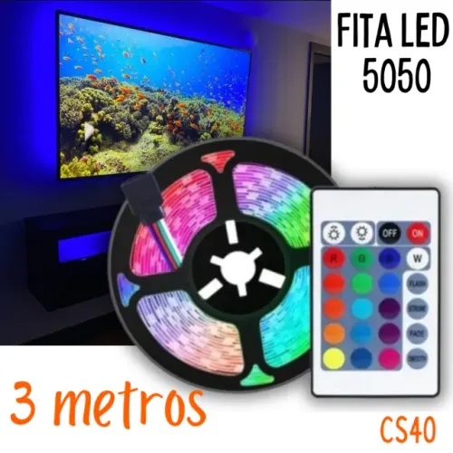 fita led rgb 3m 5050 usb controle remoto _ cs40