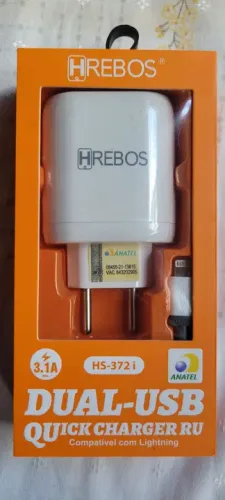 Carregador Duplo USB Hrebos HS-372i com Cabo Lightning - Novo