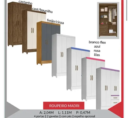 Guarda-roupa Madri 4 Portas com cores variadas