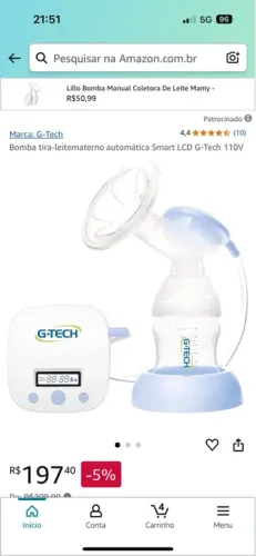Bomba de Leite Materna Automática Smart LCD G-Tech