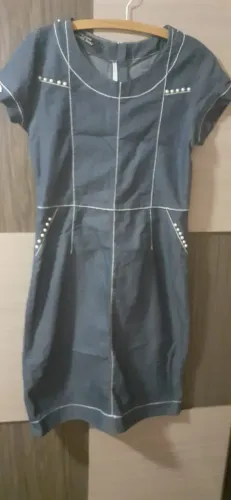 vestido Joyaly Tubinho Jeans com Pérolas Tamanho 40