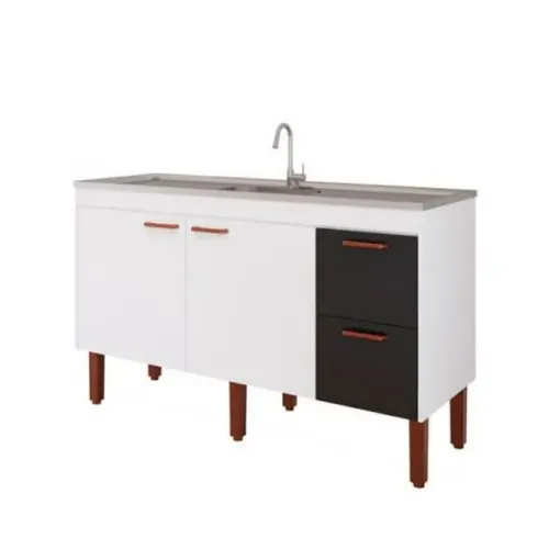 Balcão de Cozinha MGM 1,40 Branco / Preto