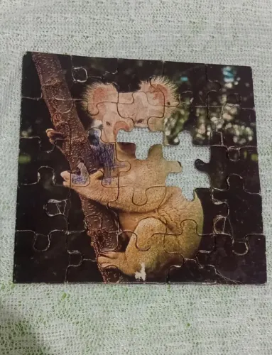 Quebra-cabeça com imagem de um coala em uma árvore. Ideal para quem gosta de desafios e co