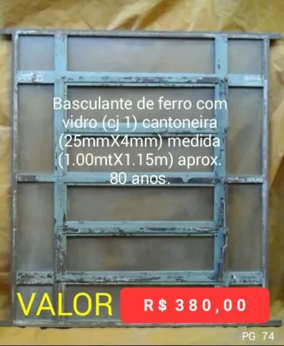 BASCULANTE DE FERRO ANTIGA EM  BOM ESTADO COM  80 ANOS MEDINDO ( 1.00 MT X 1.15 MT )