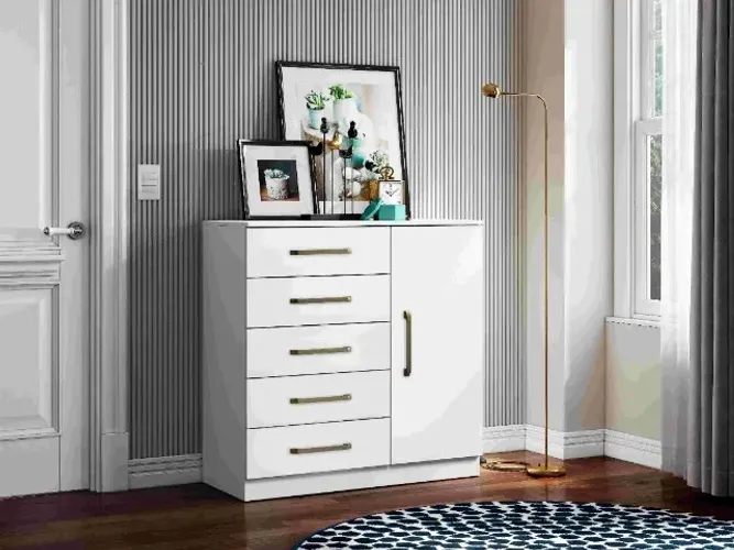 Cômoda Milao 5Gvs 1Pt Branco Aramoveis - Entrega Rápida!