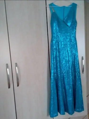 Vestido Longo de Festa Azul Ellowa Madrinha de Casamento Formatura Rainha Elsa
