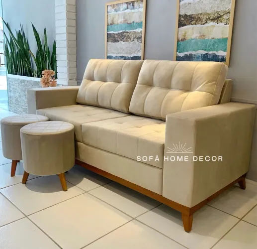 SOFÁ+PUUFS EM VELUDO LUXOR 1.399$