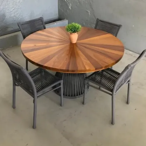 MESA DE CORDA NÁUTICA COM TAMPO DE MADEIRA