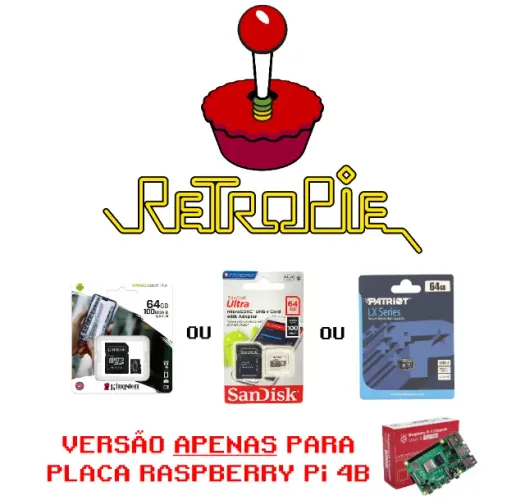 Sistema de Jogos Retro Cartão 64GB p/ Raspberry Pi 4B