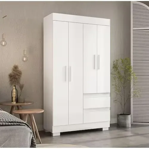 "Beleza e Funcionalidade: Guarda-Roupa Solteiro Maya 4 Portas com Pés Cinamomo/Off White