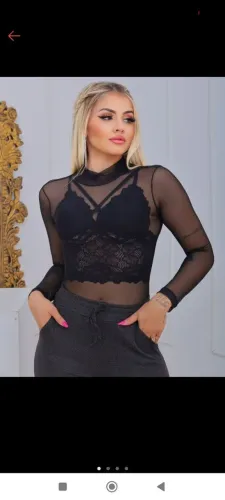 Body tule preto manga longa .medio 