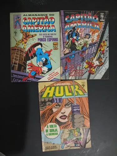 Coleção Gibis Capitão América86 e 119 e Hulk 41 anos 80