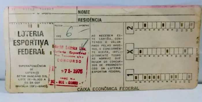 Bilhete de Loteria Esportiva Antigo De 1976 