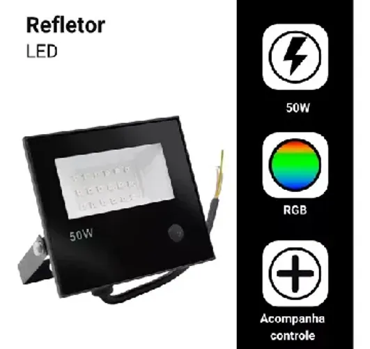 Mini Refletor Led Holofote 50w Bivolt Rgb Colorido C/ Controle