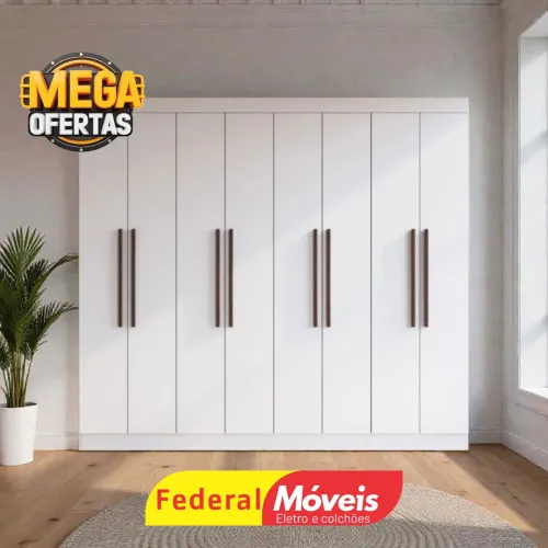 Guarda Roupa em MDF Casal 8 Portas 4 Gavetas Espaçoso Lindo - Solicite Catálogo 