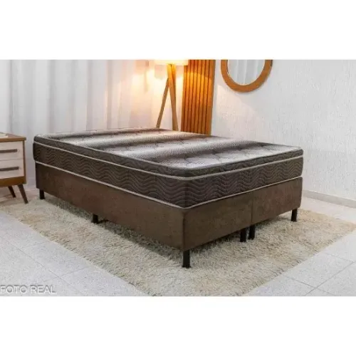 Box Casal Bipartida Sued Marrom + Colchão Casal Ortopédico Light 138x188x25 - Ortobom