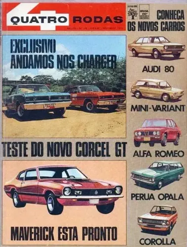 Revista Quatro Rodas - Teste Charger 1973, Corcel GT, folder Dodge 1973