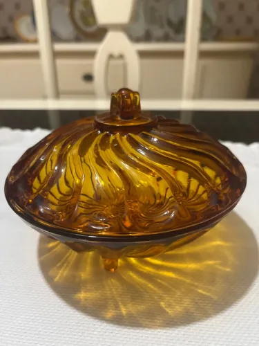 Lindo pote de vidro âmbar vintage