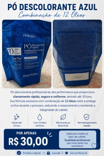 Pó descolorante amend azul 12 oleos