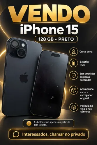 iPhone 15 128 GB Preto - Única dona, com caixa e carregador original