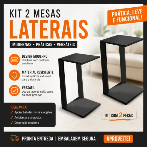 Kit 2 Mesas Laterais Estilo Industrial - Modernas, Resistentes e Pronta Entrega