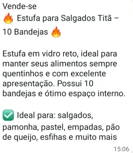 Vende -se estufa pra salgado titã