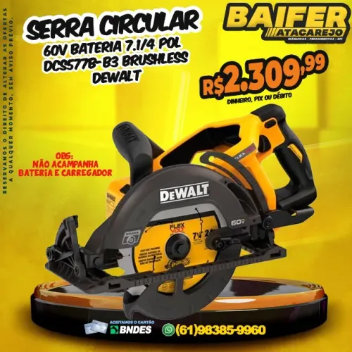 Serra Circular 60V Bateria 7.1/4 Pol Dcs577b-b3 Brushless Dewalt