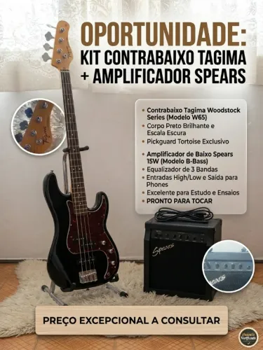 Kit Completo: Contrabaixo Tagima Woodstock + Amplificador Spears 15W