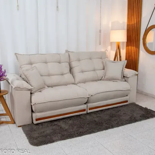 Sofá Retrátil Barcelona Bege de 4 Lugares 2,2m