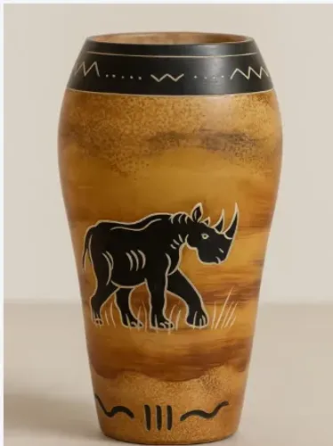 Vaso vintage africano de pedra-sabão pintado à mão, Quênia