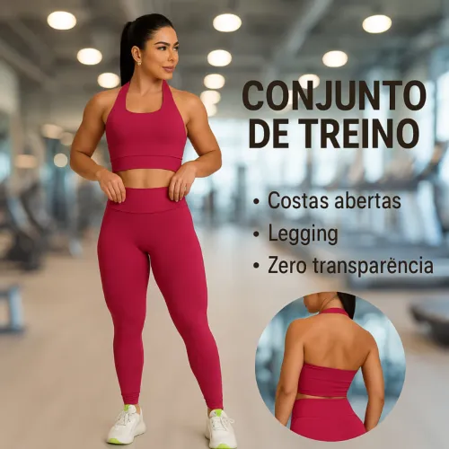 Conjunto Fitness Feminino Zero Transparência Legging Cintura Alta + Top Halter Gringo