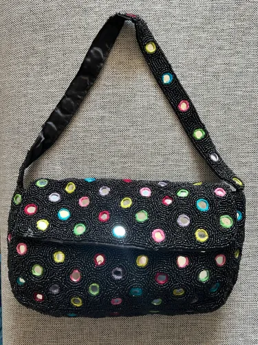 Bolsa bordada missanga festa preta 