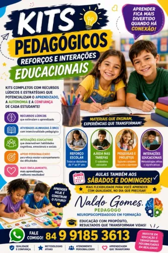 AULAS DE REFORÇO ESCOLAR E KITS PEDAGÓGICOS.