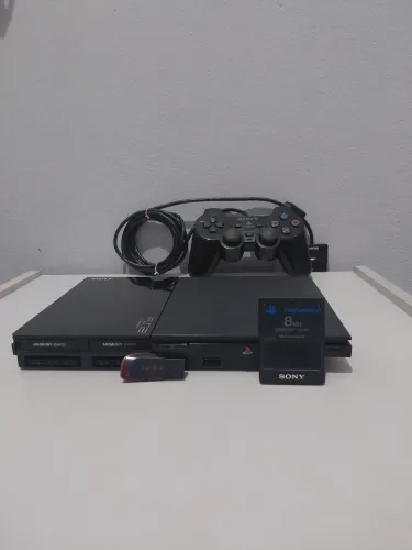 PS2+KIT OPL+CONTROLE ORIGINAL QUASE ZERO+CABOS ORIGINAIS.