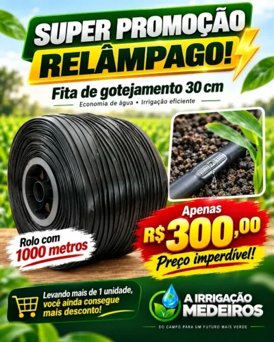 Fita gotejadora para irrigação de hortas e plantas 0,30cm