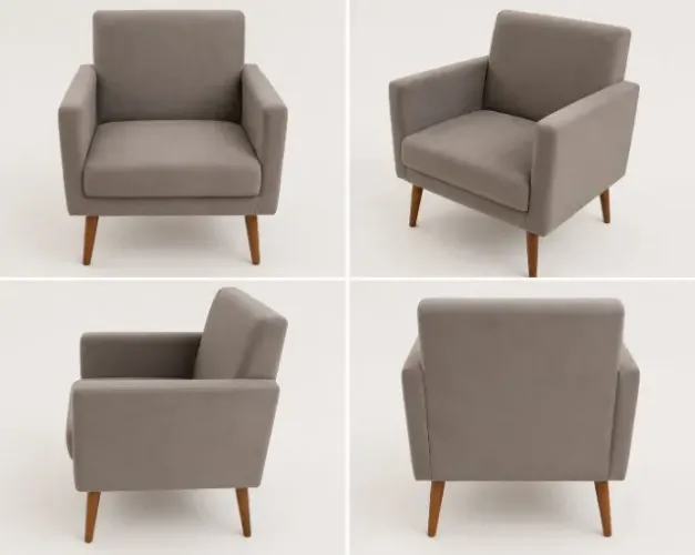Duas bonitas poltronas em suede bege e pés palito de madeira conservadas 