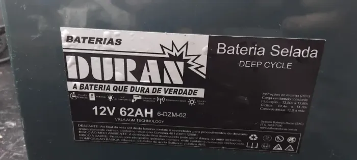Kit 2 Baterias Duran 12V 62AhVRLA AGM Para Cadeira de Rodas e Bicicleta Elétrica
