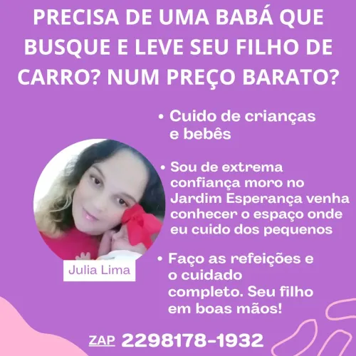 Sou babá busco e levo seu filho tenho transporte PREÇO BARATO