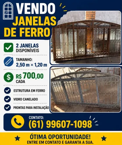 Janela de ferro com vidro canelado 2,50x1,20