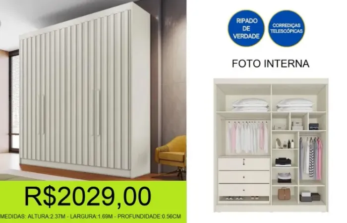 ROUPEIRO - RIPADO - MDF - SOLTEIRO - COMPRE E RETIRE HOJE MESMO