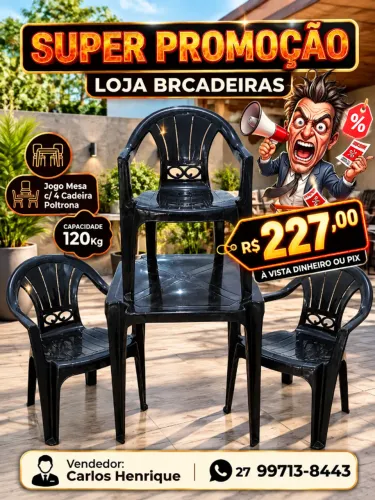 Jogo mesa plastico + 4 cadeira plástico poltrona