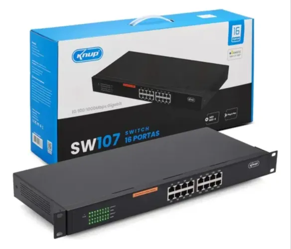 Switch Knup KP-SW107 16 Portas Gigabit 10/100/1000Mbps Rack Bivolt