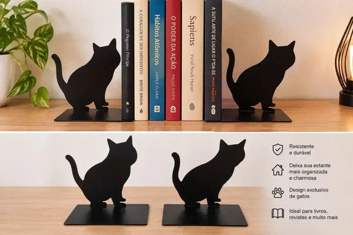 2 Aparador De Livros Organizador De Estante De Gato Em Metal - Par